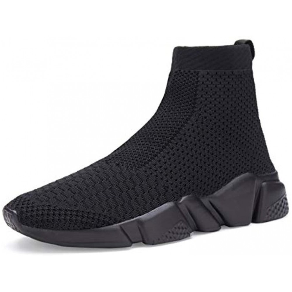 Breathable Lightweight Athletic Running Shoes High Top All Black Slip-On Sneakers