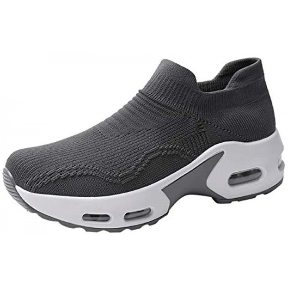 Womens Sock Sneakers Slip On Mesh Platform Loafers Comfort Wedge Walking Shoes Grey