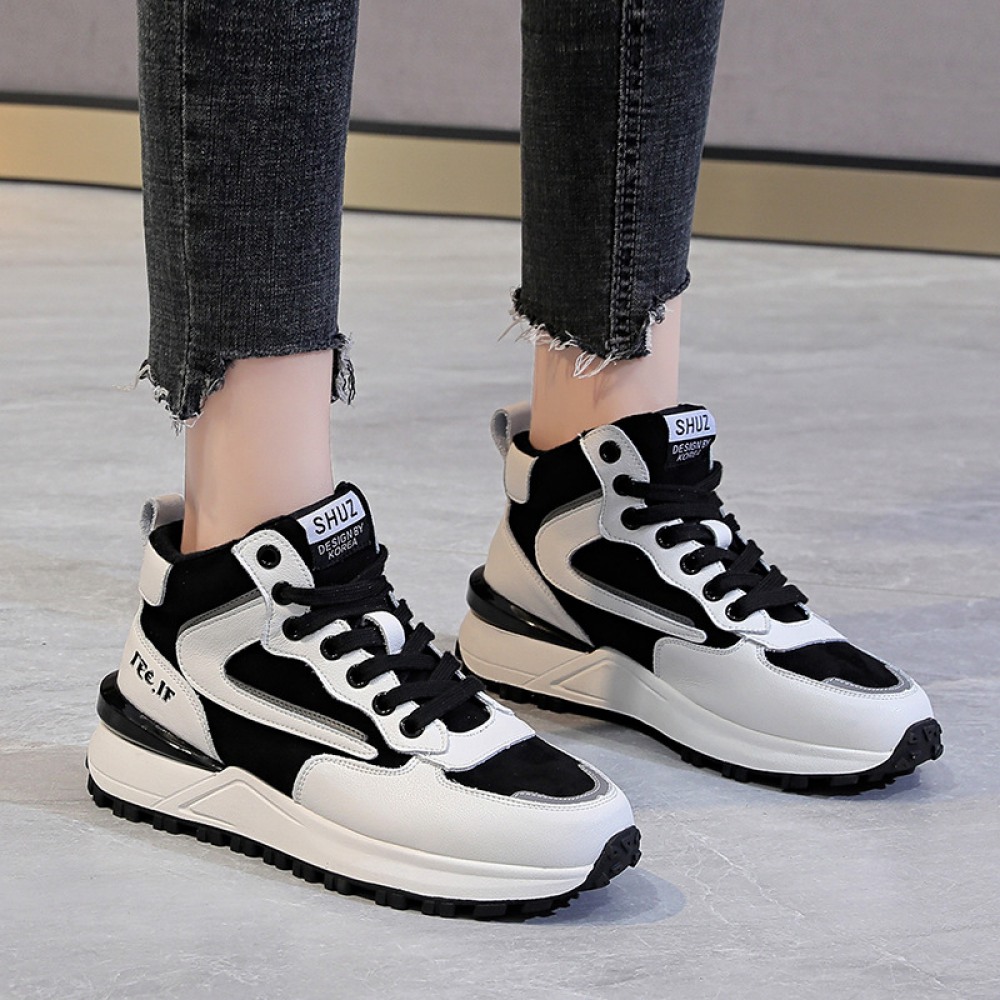 Women's New High-Top Plus Velvet Color Matching Warm and Thick Bottom Casual Shoes