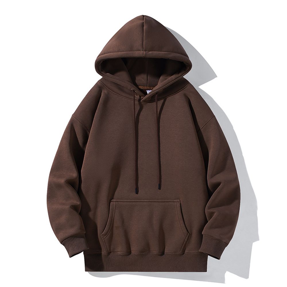Simple Retro Men's Hoodie Fleece-lined Thick Loose-fitting Solid Color Basic Jacket